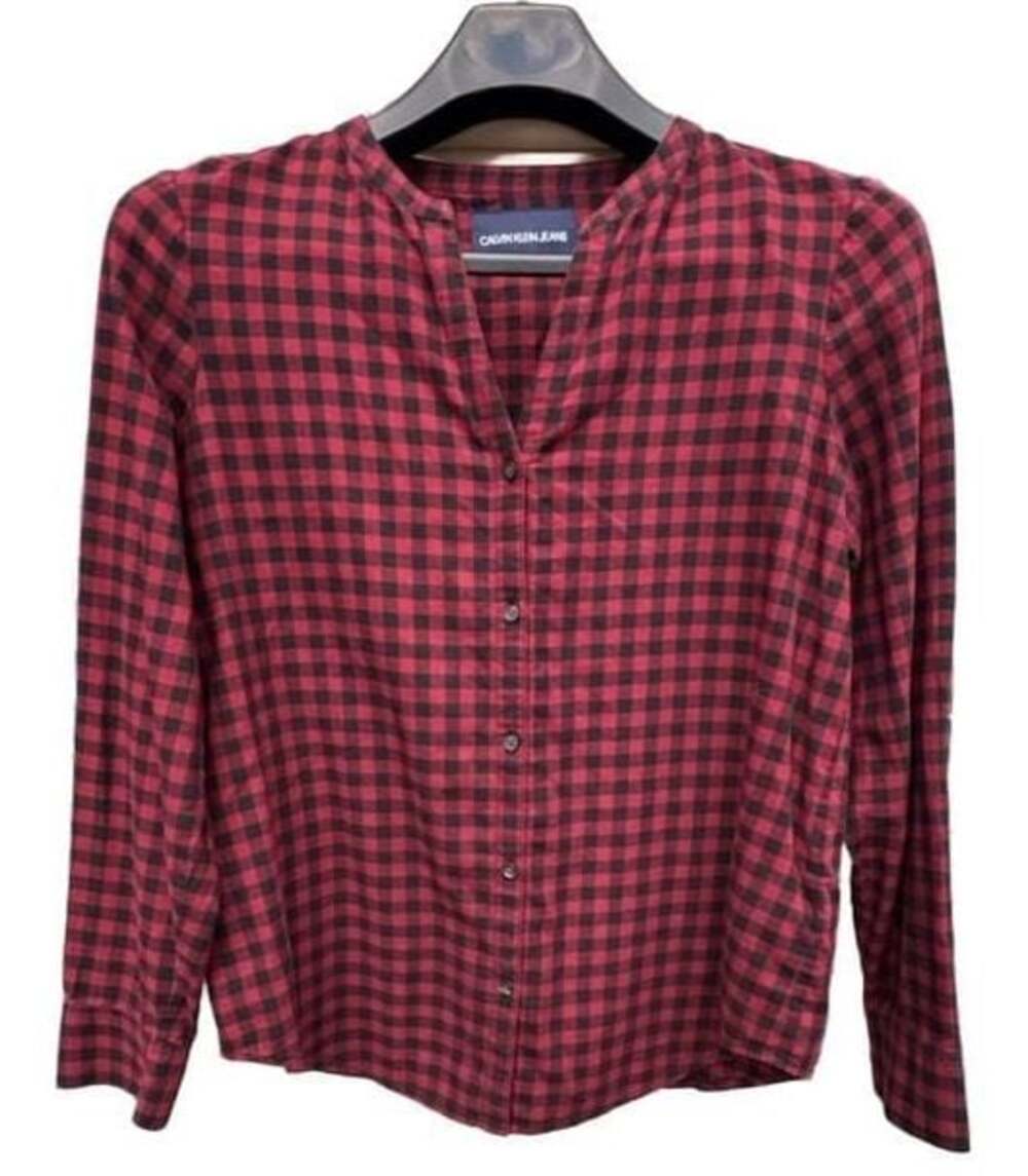 Calvin Klein Jeans Red and Black Buffalo Plaid Long Sleeve Button-Up Blouse